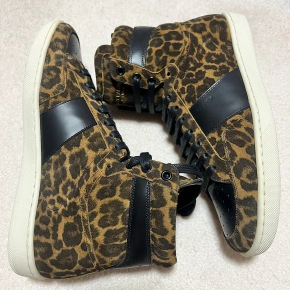 Saint Laurent Black and Brown Leopard Sneakers EU39 US6 - Picture 2 of 6